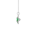 Side profile, white gold emerald green pendant, french pavé halo gallery.