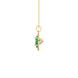 Side profile, yellow gold emerald green pendant, french pavé halo gallery.