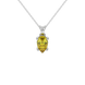 Pear shape canary yellow gemstone pendant, white gold lotus basket setting.