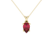 Pear shape raspberry red gemstone pendant, yellow gold lotus basket setting.