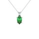 Pear shape emerald green gemstone pendant, white gold lotus basket setting.