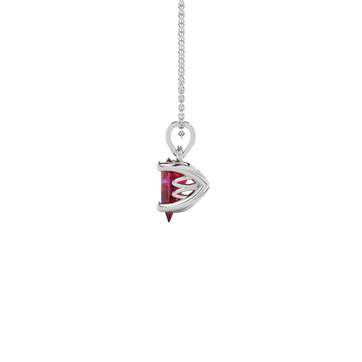 Side profile, white gold raspberry red pendant, lotus basket gallery.