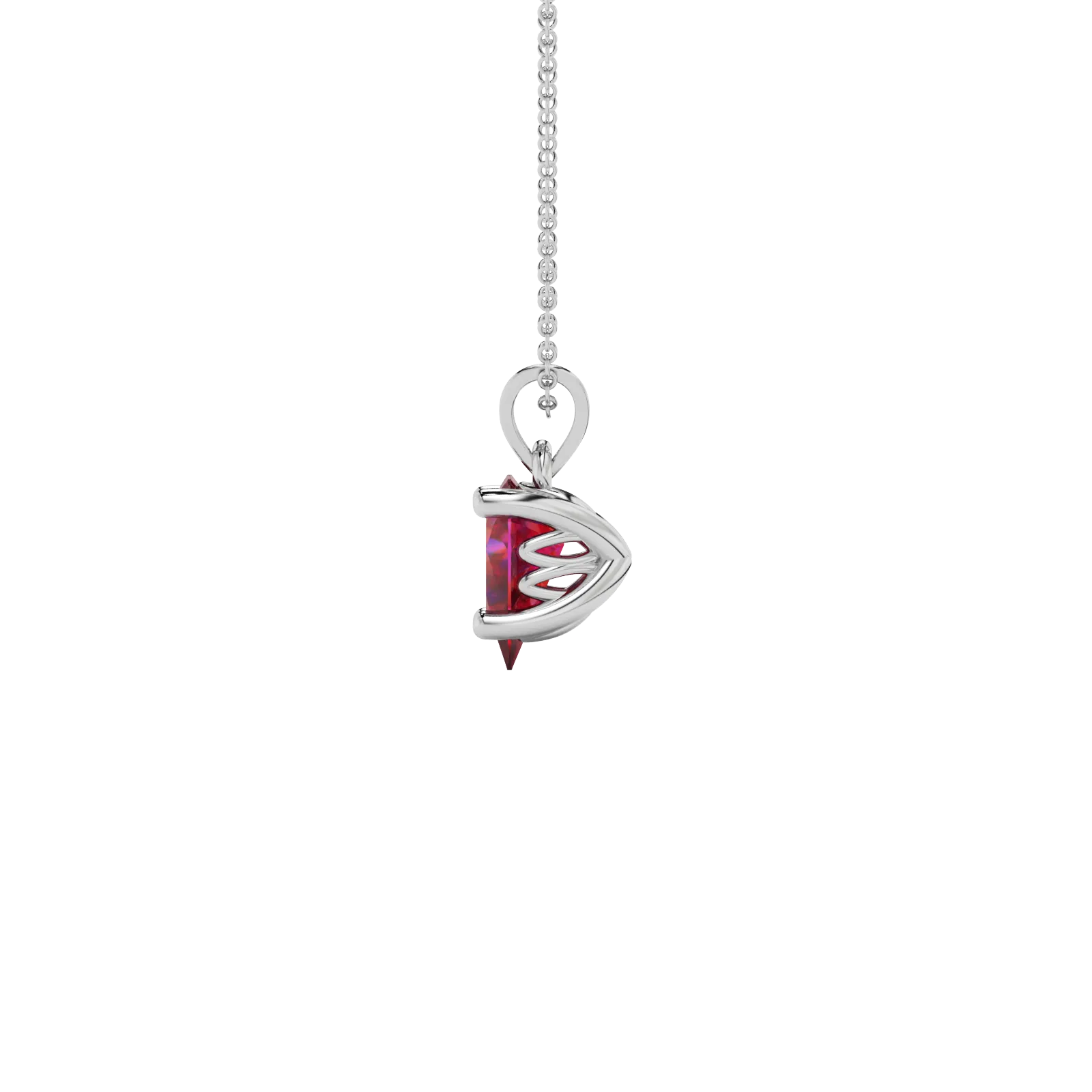 Side profile, white gold raspberry red pendant, lotus basket gallery.