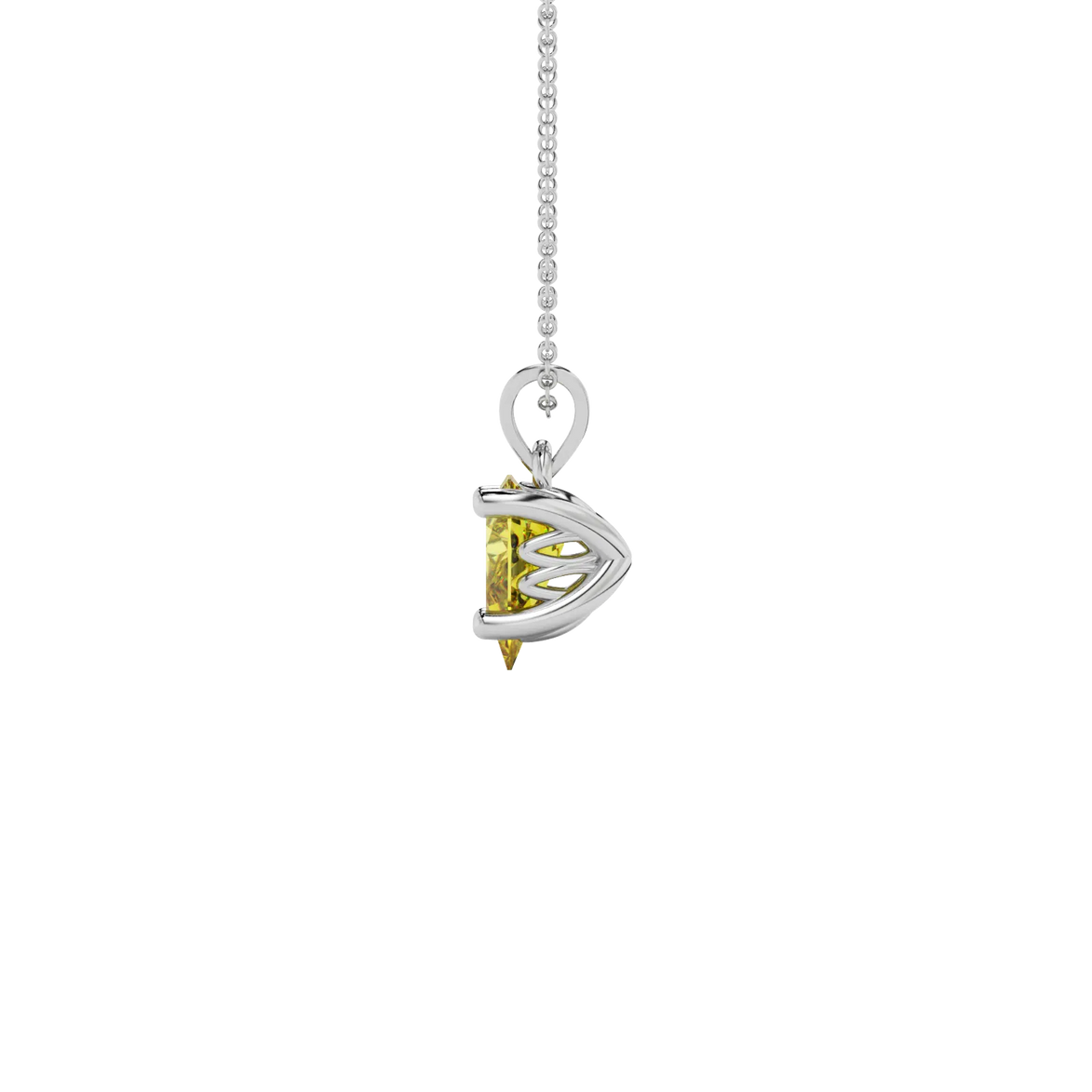 Side profile, white gold canary yellow pendant, lotus basket gallery.