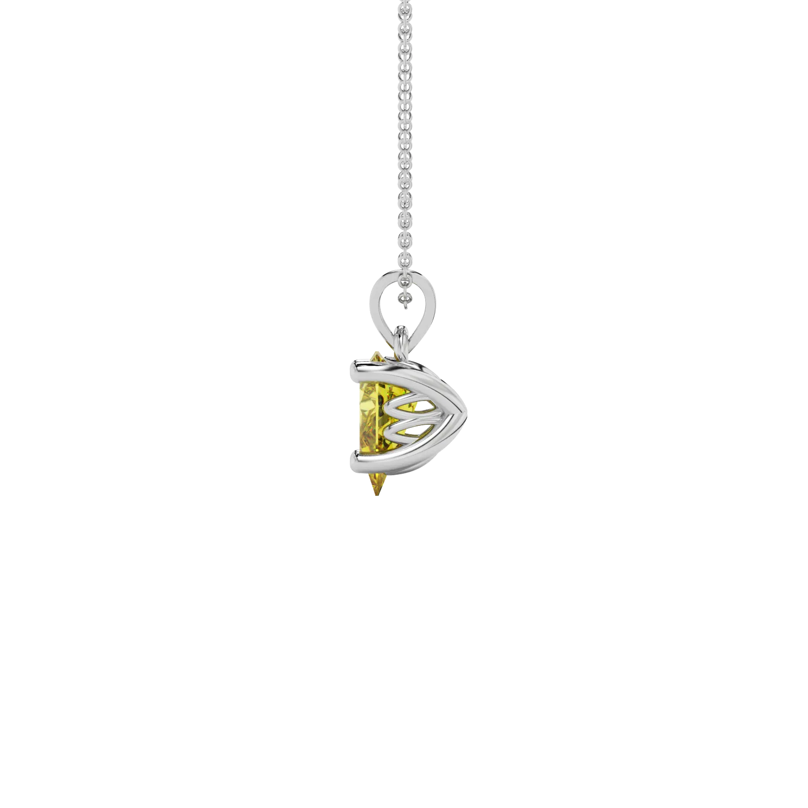Side profile, white gold canary yellow pendant, lotus basket gallery.