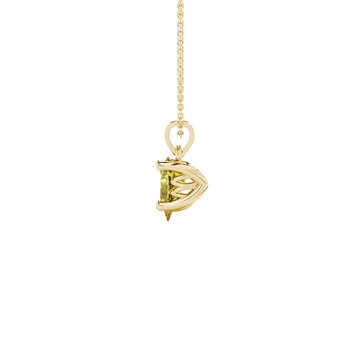 Side profile, yellow gold canary yellow pendant, lotus basket gallery.