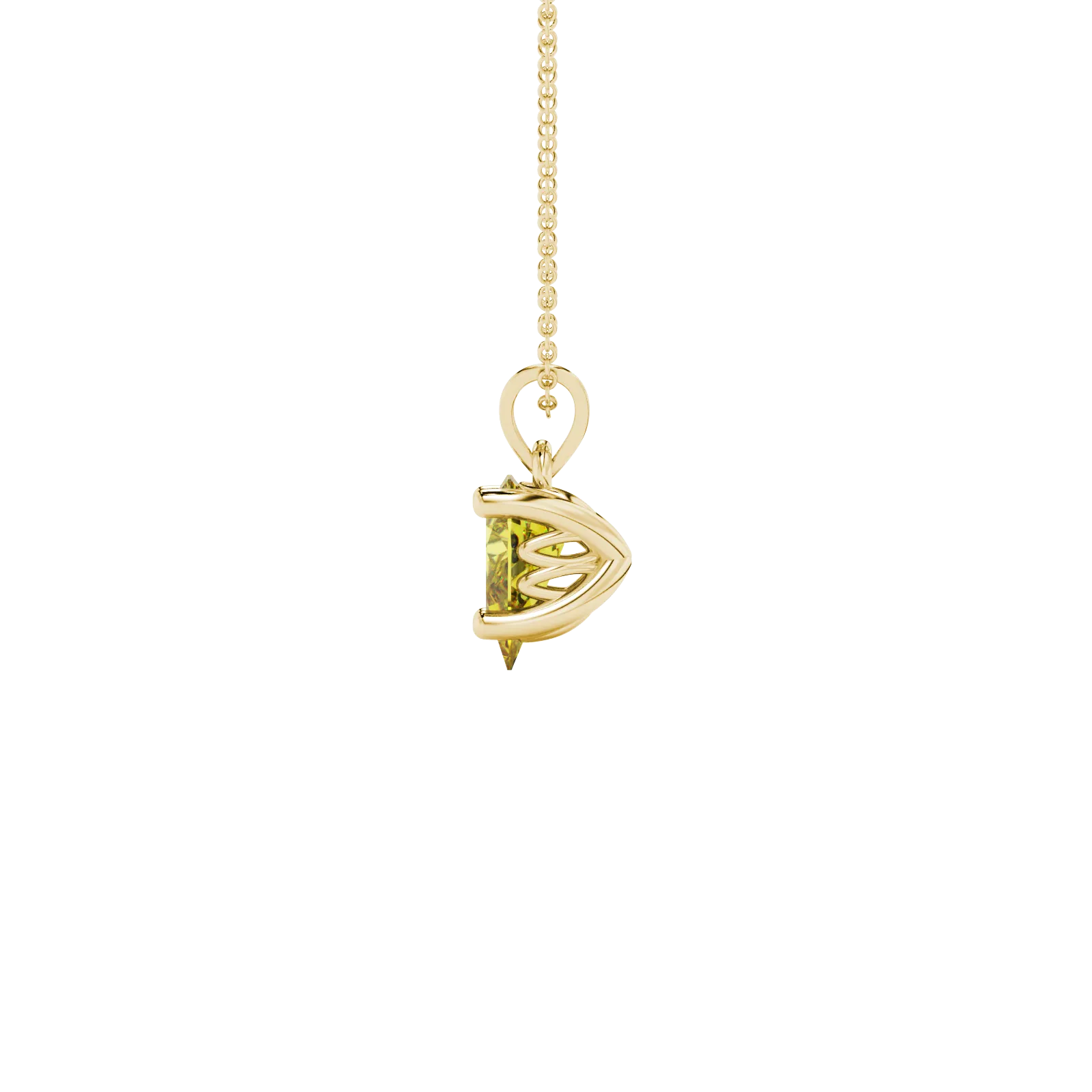 Side profile, yellow gold canary yellow pendant, lotus basket gallery.