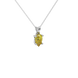 Close-up canary yellow gemstone pendant, white gold lotus basket.