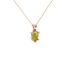 Close-up, pear shape canary yellow gemstone pendant, rose gold lotus basket.