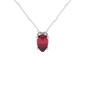 Pear shape raspberry red gemstone pendant, white gold pavé basket setting.