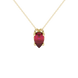 Pear shape raspberry red gemstone pendant, yellow gold pavé basket setting.