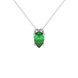 Pear shape emerald green gemstone pendant, white gold pavé basket setting.