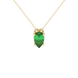 Pear shape emerald green gemstone pendant, yellow gold pavé basket setting.