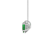 Side profile, white gold emerald green pendant, pavé basket gallery.