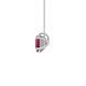 Side profile, white gold raspberry red pendant, pavé basket gallery.