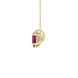 Side profile, yellow gold raspberry red pendant, pavé basket gallery.