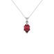 Pear shape raspberry red gemstone pendant, white gold scalloped six-prong setting.