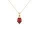 Pear shape raspberry red gemstone pendant, yellow gold scalloped six-prong setting.