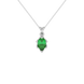 Pear shape emerald green gemstone pendant, white gold scalloped six-prong setting.