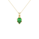 Pear shape emerald green gemstone pendant, yellow gold scalloped six-prong setting.