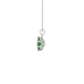Side profile, white gold emerald green pendant, scalloped six-prong gallery.