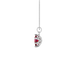 Side profile, white gold raspberry red pendant, scalloped six-prong gallery.