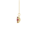 Side profile, yellow gold raspberry red pendant, scalloped six-prong gallery.