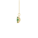 Side profile, yellow gold emerald green pendant, scalloped six-prong gallery.