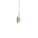Side profile, rose gold emerald green pendant, scalloped six-prong gallery.