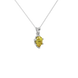 Close-up canary yellow gemstone, white gold scalloped setting