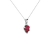 Close-up raspberry red gemstone, white gold scalloped setting.