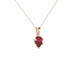 Close-up, pear shape raspberry red gemstone pendant, rose gold scalloped setting.