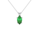 Pear shape emerald green gemstone pendant, white gold surprise diamond setting.