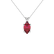 Pear shape raspberry red gemstone pendant, white gold surprise diamond setting.