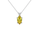 Pear shape canary yellow gemstone pendant, white gold surprise diamond setting.
