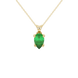 Pear shape emerald green gemstone pendant, yellow gold surprise diamond setting.