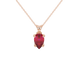Pear shape raspberry red gemstone pendant, rose gold surprise diamond setting.