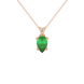 Pear shape emerald green gemstone pendant, rose gold surprise diamond setting.