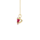 Side profile, yellow gold raspberry red pendant, surprise diamond gallery.