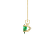 Side profile, yellow gold emerald green pendant, surprise diamond gallery.