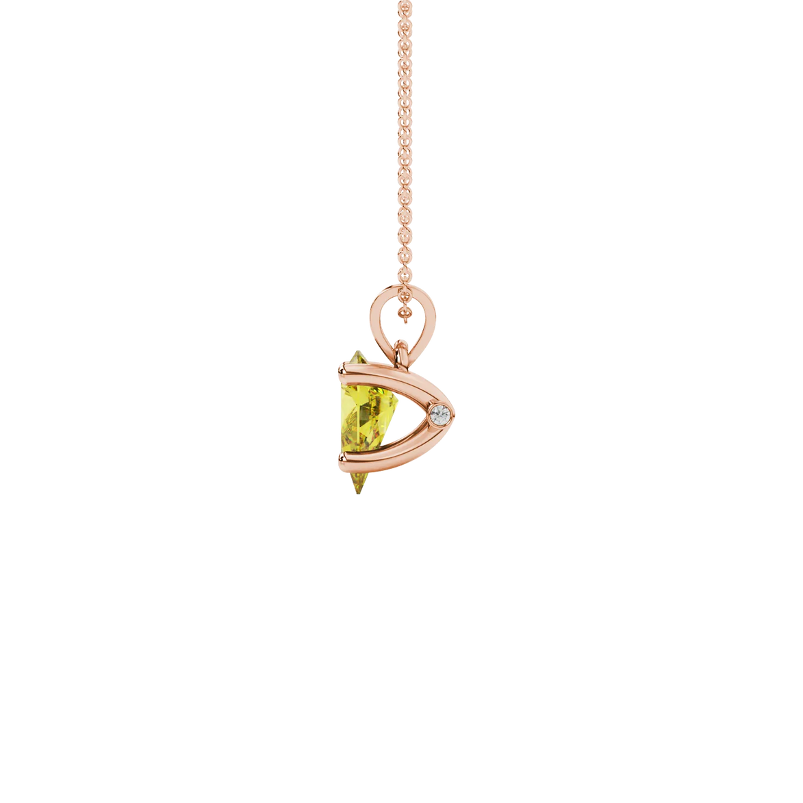 Side profile, rose gold canary yellow pendant, surprise diamond gallery
