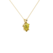 Close-up, pear shape canary yellow gemstone, yellow gold surprise diamond pendant.