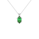 Pear shape emerald green gemstone pendant, white gold tulip basket setting.