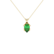 Pear shape emerald green gemstone pendant, yellow gold tulip basket setting.