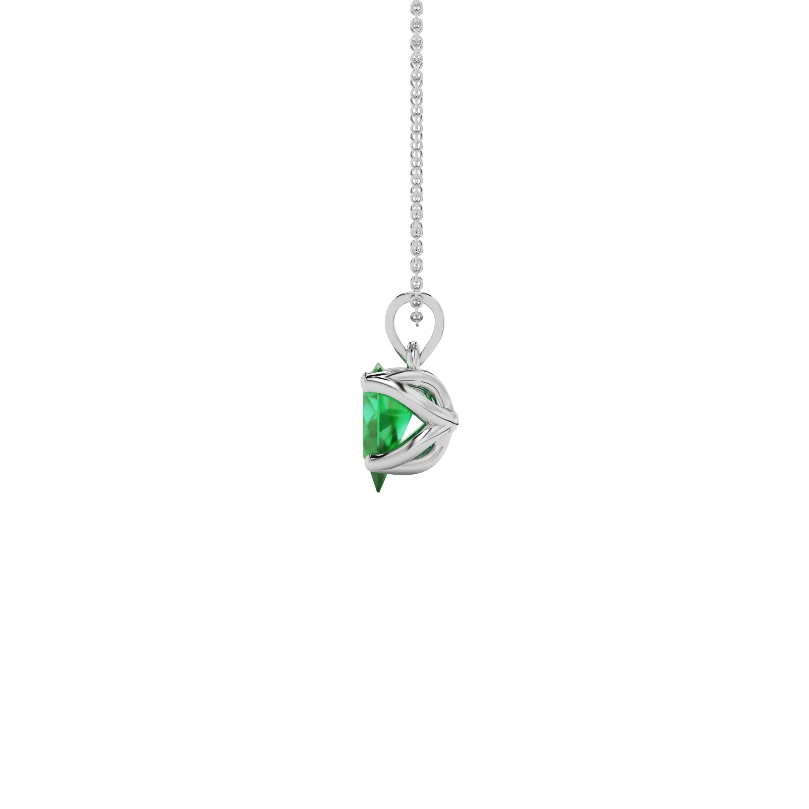Side profile, white gold emerald green pendant, tulip basket gallery.