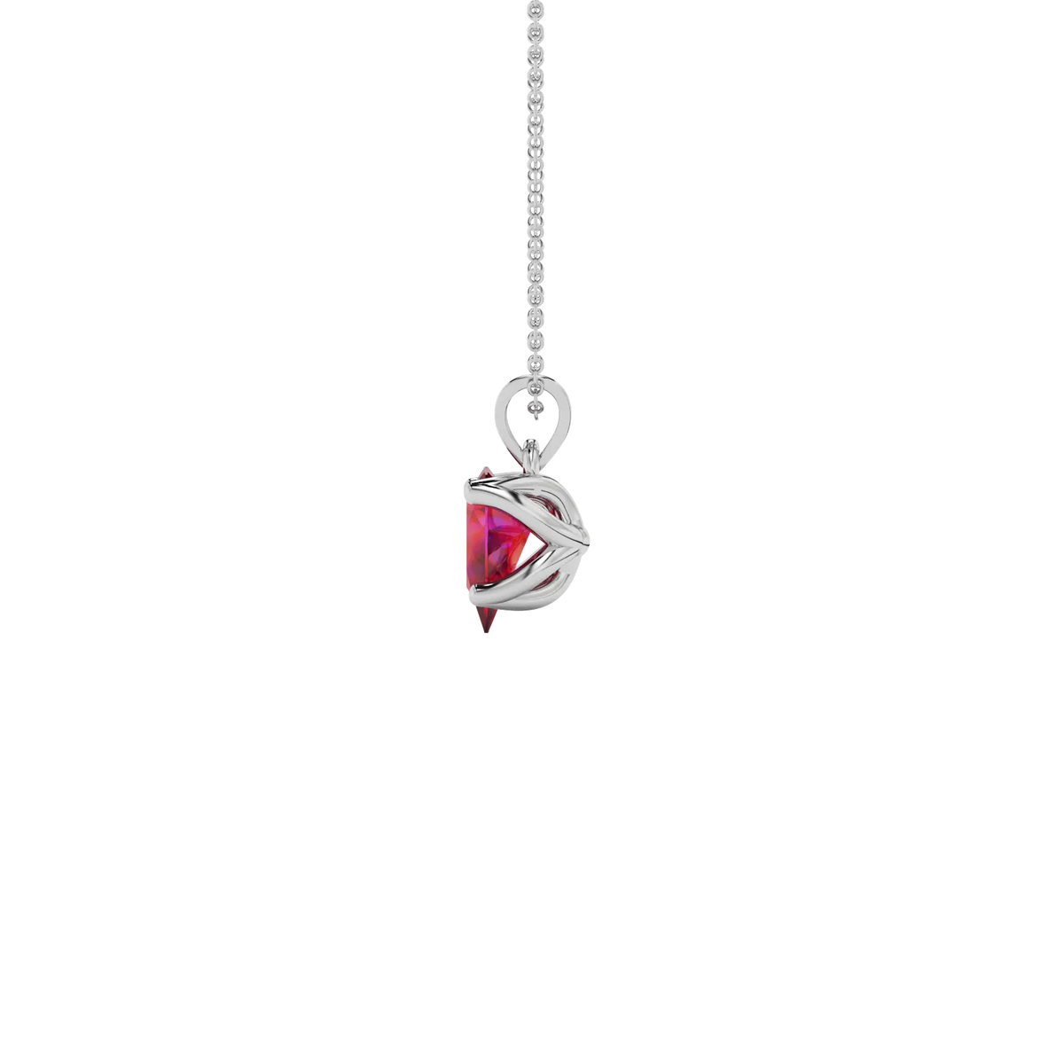 Side profile, white gold raspberry red pendant, tulip basket gallery.