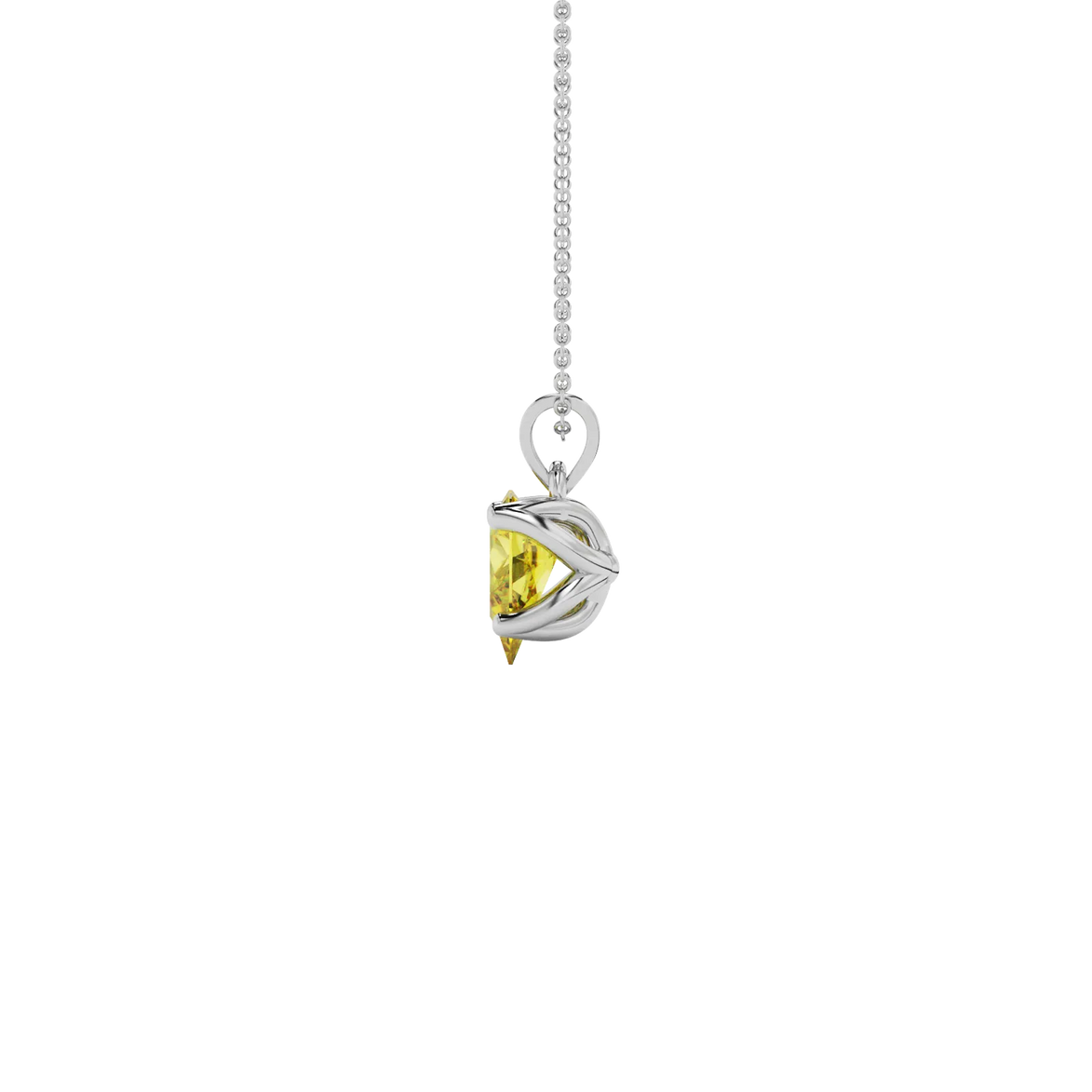 Side profile, white gold canary yellow pendant, tulip basket gallery.