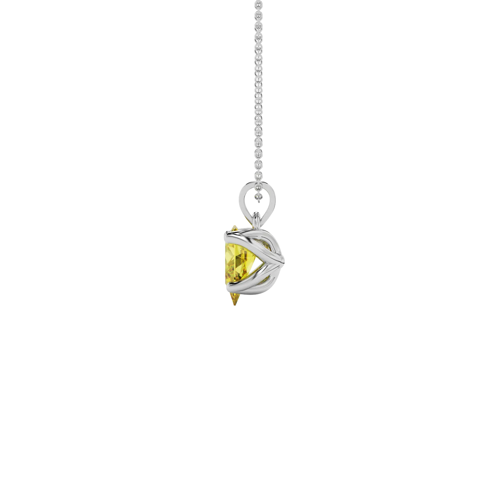 Side profile, white gold canary yellow pendant, tulip basket gallery.