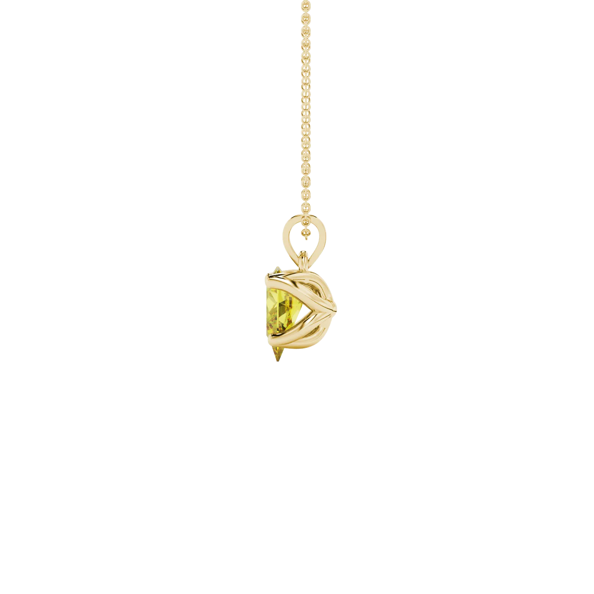 Side profile, yellow gold canary yellow pendant, tulip basket gallery.