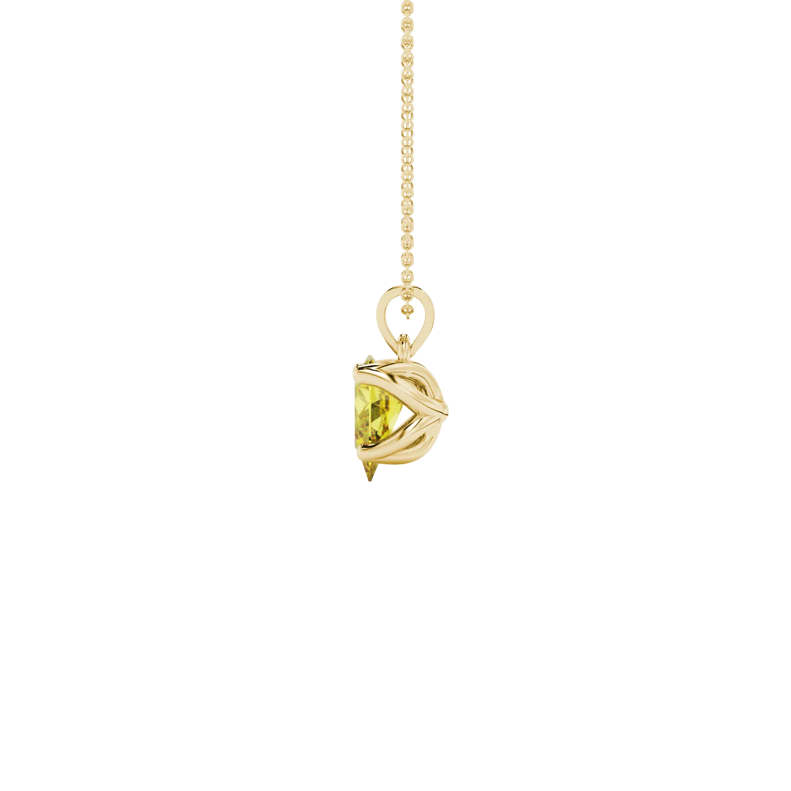 Side profile, yellow gold canary yellow pendant, tulip basket gallery.